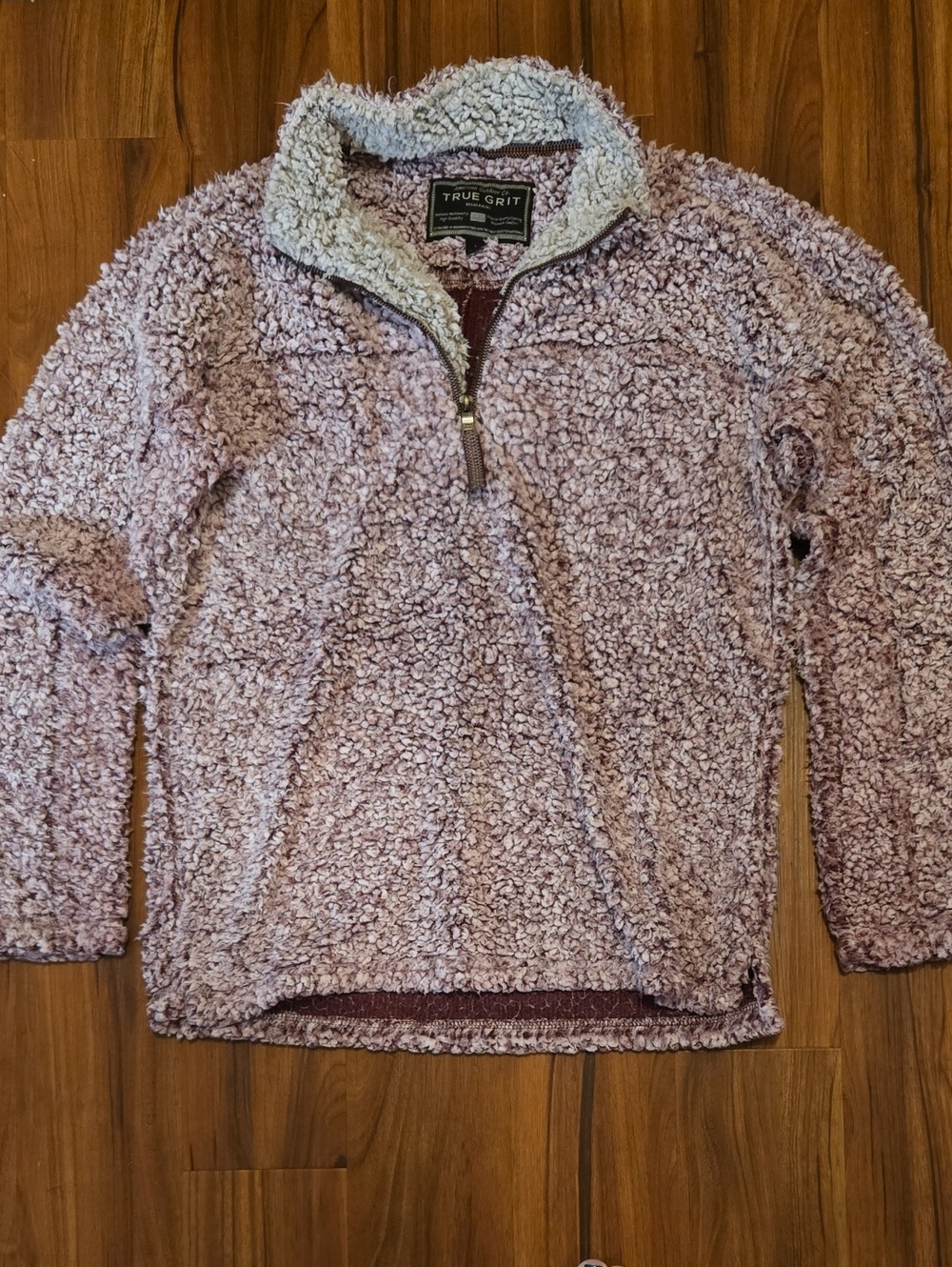 True Grit Plush Sherpa Quarter-Zip in Dusty Mauve with Cream Collar
